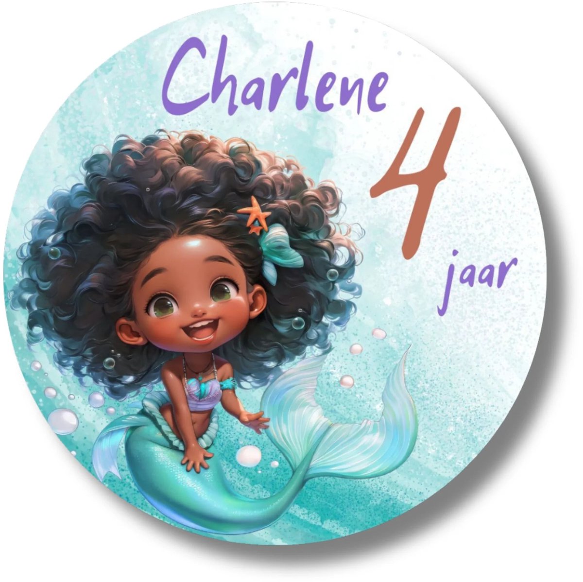 Stickers Zeemeermin Meisje Donkere Huidskleur | Met Naam En Leeftijd | 20 Stuks